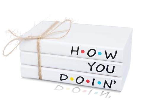 Friends TV Show Merchandise Sign for Home Tiered Tray Decor, Mini Decorative Wood Book Stack for Shelf Accent, Funny Friendship Gifts - How You Doing Sign - color: How U Doing