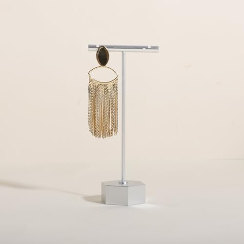 Silver earring display stand for selling, Metal earring T bar holder for show, Jewelry earring storage organizer, jewelry photography props (Hexagon base-Silver-High) - color: Silver, size: High