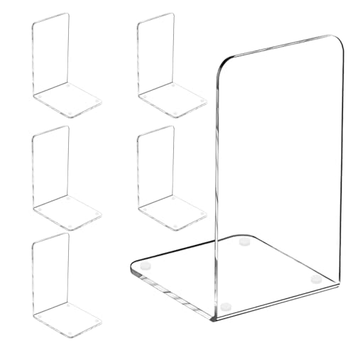 Lulonpon 6 Pieces Book Ends, Bookend, Books Ends for Shelves, Books Ends for Heavy Books, Clear Bookends, Acrylic Bookends for School, Library,Desktop Organizer and Book Shelves - color: Clear-rightangle
