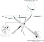 5 Piece Rectangular Glass Dining Table Set, 63'' Modern Kitchen Table Set Silver Base with 4 Minimalism Black Boucle Dining Chairs, Dining Table and Chairs for Home, Apartment - color: Silver+black Chairs, size: 63'' + 4 Chairs