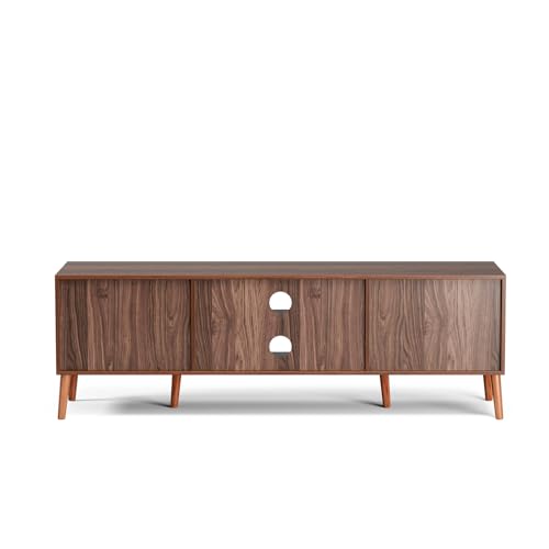 ZttRiee TV Stand for TVs up to 65'', Entertainment Center With Rattan Door, Shelves & 2 Cabinets, Long Boho Media Console for Living Room, Walnut - color: Walnut