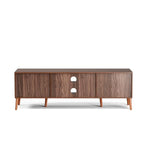 ZttRiee TV Stand for TVs up to 65'', Entertainment Center With Rattan Door, Shelves & 2 Cabinets, Long Boho Media Console for Living Room, Walnut - color: Walnut