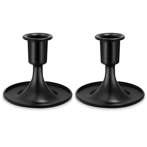 Candlestick Holders 2 PCS Short Metal Taper Candle Holders, KSWING Black Candle Stick Holders Set, Perfect for Table Centerpiece Mantel Party Wedding Christmas Home Decor, Set of 2 - color: Black, size: short - 2pc