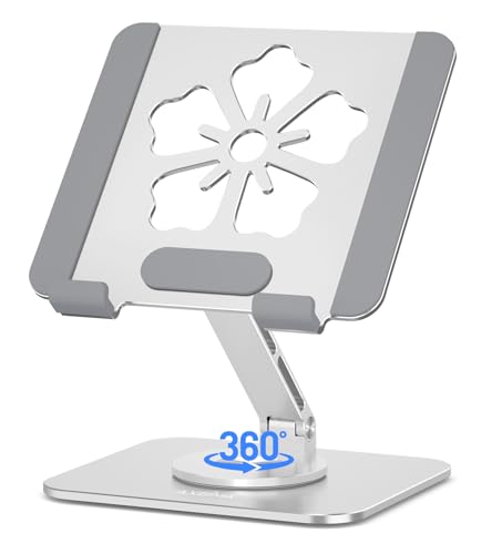 Rotating Tablet Stand for Desk-Aluminum Office Desk Accessories for Women Moms iPad Gifts Home Office Portable Monitor Stand for iPad, Compatible with iPad Pro, Air, Mini, Kindle 4–12.9",Silver - color: Silver