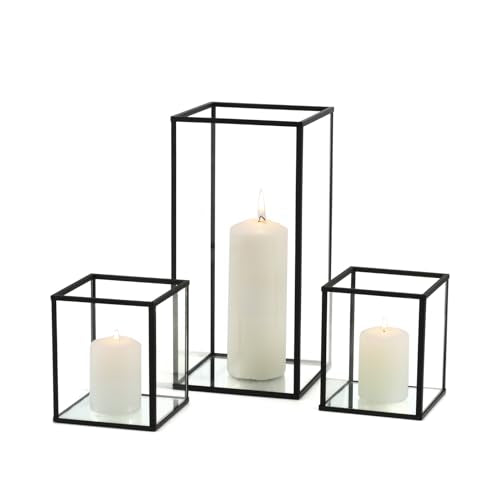 yshengood Hurricane Candle Holder Set of 3 Pcs, Black Candle Holder for Pillar Candle - size: 3-Piece Set