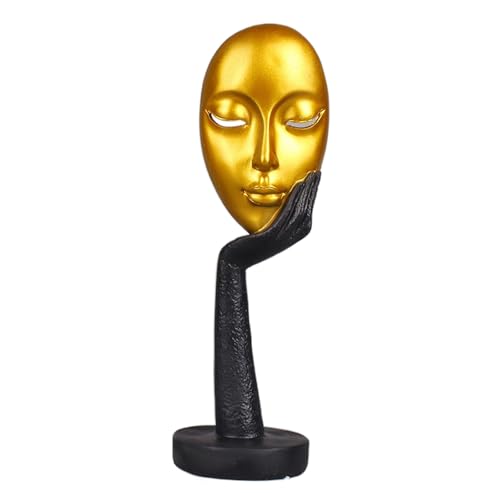 Elegant Abstract Thinking Woman Resin Sculpture - Modern Minimalist Geometric Decor, 7 Colors, 2 Sizes (12" and 15") - Contemporary Art for Living Room and Study (Black Gold 15 inch) - color: Black Gold 15 Inch