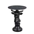 Deer Side Table for Living Room - 20" Faux Marble Top Accent End Table with Hand-Carved Resin Deer Statue Base - Modern Round Bedside Table for Bedroom, Patio, Entryway,Gift - Tool-Free Setup - color: Black Deer