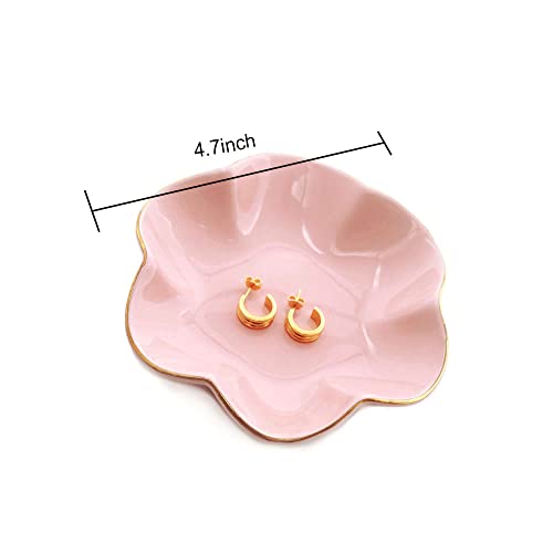 HANKOR 4.7 inch Small Ring Dish, Ceramic Jewelry Holder Tray, Pink Catch All Trinket Bowl for Keys Rings Earrings - color: Pink