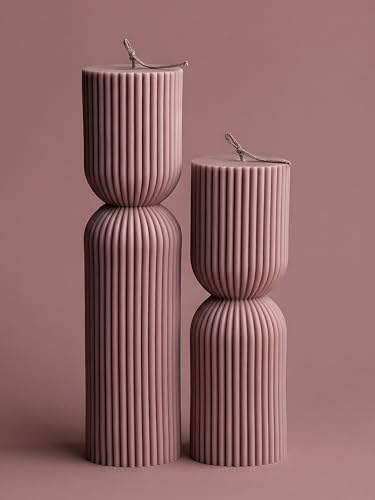 LAWA Hourglass Pillar Candle - Large Beautiful Handmade Soy Wax Candle Elegant Bubble Aesthetic Housewarming Gift Home Room Shelf Decor Idea White Dusty Rose (Set of 2) - color: Dusty Rose