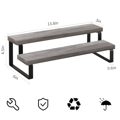 YINMIT Wooden Display Riser Stand, Tiered Perfume and Cologne Organizer Stand, 2 Tier Spice Rack Organizer, Rustic Display Shelf for Candles (2 Tier,2Pack,Grey) - color: 2 Tier,2Pack,Grey