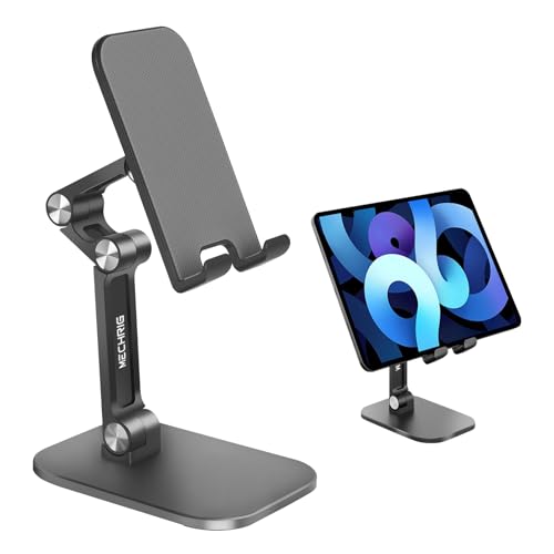 Foldable Phone Stand for Desk - Adjustable Height & Angle Cell Phone Holder, Portable Tablet Stand with Anti-Slip Base for Home, Office, and Travel, Compatible with iPhone & All 4-11" Devices (Black) - color: Black