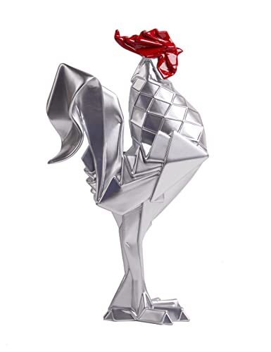 Rooster Sculpture Statue Animal Figurine Modern Decor Art Home Gift for Table Bookshelf Desk Polyresin Silver 12.2 Inch - color: Silver
