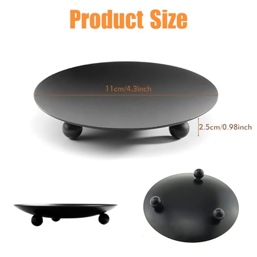 2-Pack Black Iron Candle Holders & Plates – 4.3" Elegant Stand for Taper, LED, Wax Candles, Incense, Weddings, Dining & Decor