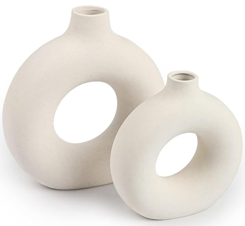 Ceramic Vases Set of 2,Modern Vases for Home Decor, White Boho Style for Living Room Kitchen Mantle Bedroom Dining Table Office Farmhouse Decorative Design - color: White, size: Small + Big
