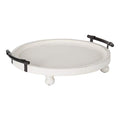 Kate and Laurel Bruillet Farmhouse Round Tray, 15 inch Diameter, Rustic White, Wood Tray for Coffee Table - color: White