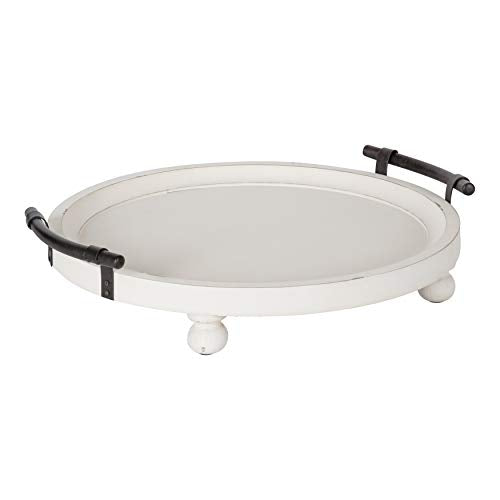 Kate and Laurel Bruillet Farmhouse Round Tray, 15 inch Diameter, Rustic White, Wood Tray for Coffee Table - color: White