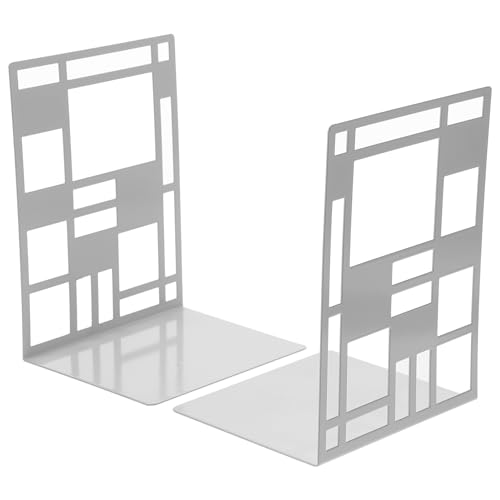 Sosoport Minimalist White Metal Bookends Sturdy Iron Book Holders Study Desk Organizer Decorative Vintage Style Book Stands Shelf for Home Office
