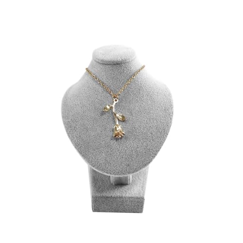 Mini Pendant Jewelry Display Stand Bust White PU Holder Black Velvet Mannequin Necklace Stand Wooden Portrait Model 12cm (Gray) - color: Gray