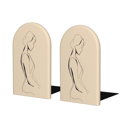 Single Line Minimalist Female Bookends for Shelves 2 Pcs Wooden Book Stopper Organizer for Home Office Libraries