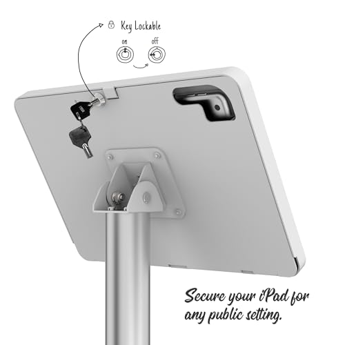 Tablet Floor Stand Compatible with 10.2" iPad 7 8 9, Rotate Lockable Metal Tablet Enclosure+Aluminum Pole+Metal Base - BSF302WT - color: White, size: iPad 7/8/9 (10.2")