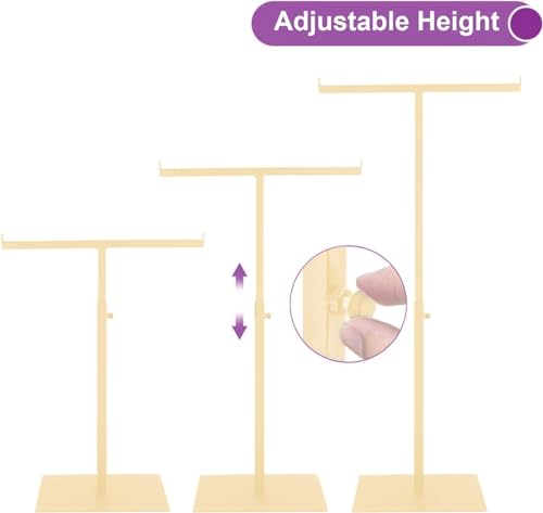 Purse Display Stand T Shaped, Countertop Jewelry/Scarf/Handbag T-Bar Display Stand, Tabletop Double Hook Hanging Stands for Long Necklaces, Metal with Adjustable Height (Gloden, 2Pcs) - color: Golden (Pack of 2)
