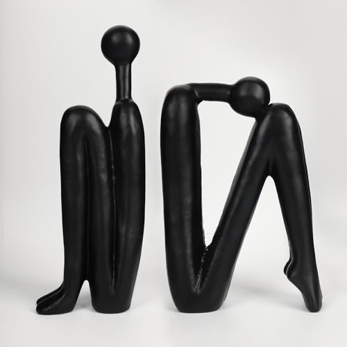 Thinker Cast Iron Bookends, Heavy-Duty Decorative Book End Stoppers for Shelves, Abstract Decor Aesthetic, Smooth Finish Book Holders for Office Decor, 1 Pair/2 Pieces, 9" - color: Thinkera Black