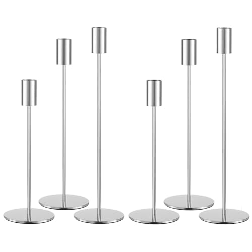 Set of 6 Silver Taper Candle Holders, Metal Silver Candlestick Holders, Tall Candle Holder, Fits 3/4 inch Thick Candle&Led Candles, for Table Centerpiece, Wedding, Dinning, Party Home Decor - color: Silver, size: 6PC