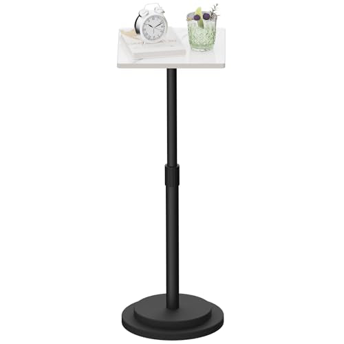 Versatile End Table with Metal Base, Height Adjustable, Vintage Square Indoor Metal Plant Stand, for Sofa, Bedside Small Couch, Living Room and Bedroom, 1 Pack, White, GBZ001SW-1 - color: White, size: Square