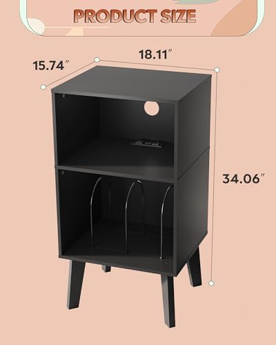 WLIVE Modern Nightstand with Storage, Small Space Bedside Table, End Table for Bedroom & Living Room, Mid Century Night Stand with Open Shelf & Sturdy Wood Legs, Black - color: Black