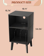 WLIVE Modern Nightstand with Storage, Small Space Bedside Table, End Table for Bedroom & Living Room, Mid Century Night Stand with Open Shelf & Sturdy Wood Legs, Black - color: Black