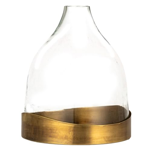 Creative Co-Op Sophisticated Glass Cloche with Metal Tray, Clear and Antique Brass - color: Antique Brass