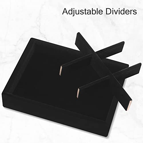 DesignSter Small Jewelry Tray-Ring Organizer 2PCS Premium Velvet Rings Earrings Display Tray Storage Insert Holder for Jewelry Box, Drawer, Dresser (6 Grids, Black) - color: Black, size: 6 Grids
