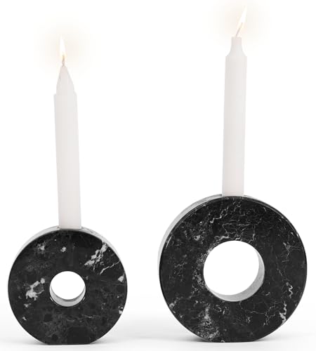 Marble Taper Candle Holders Set of 2 Black Elegant Candlestick Holders for Table Decor, Living Room & Home Centerpieces, Perfect for Pillar Candles & Gifts - color: Black