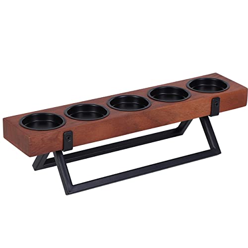 BIRDROCK HOME 5-Candle Centerpiece | Fits Small 2" D Votive Candles | Wooden Candle Holders with Black Iron Stand | Long Candelabra Decor for Tables, Weddings, Vintage Events | Mango Wood Brown/Black