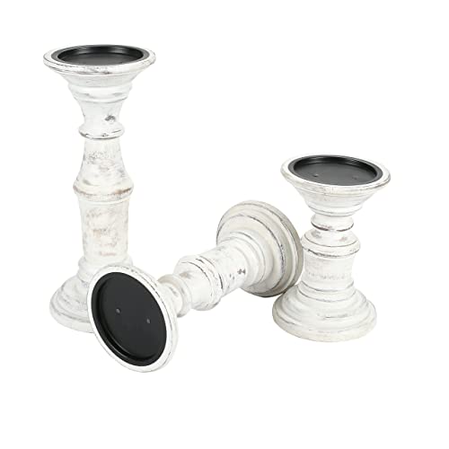 Candle Holder Stand Wooden, Pillar Candle Holders, Unity Candle Holders, Rounded Turned Colums, Country Style Ideal for Gift, Wedding, Christmas, Party, Spa - 10,8,6 Inch- Set of 3 - Antique White - color: Antique White, size: 10,8,6 Inch Set of 3 - Mid C