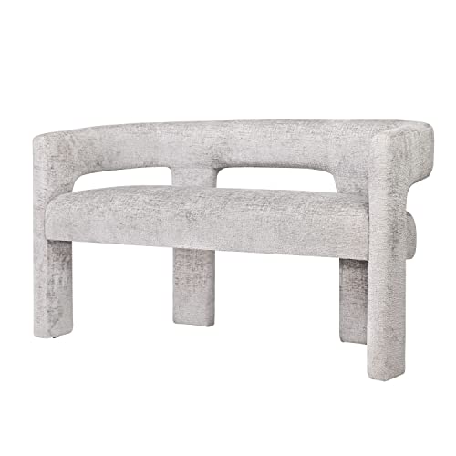 Jofran Gwen Modern Luxury Jacquard Fabric Upholstered Hallway Bedroom Sculpture Bench, 49" W X 22" D X 29.5" H, Gray - color: Grey