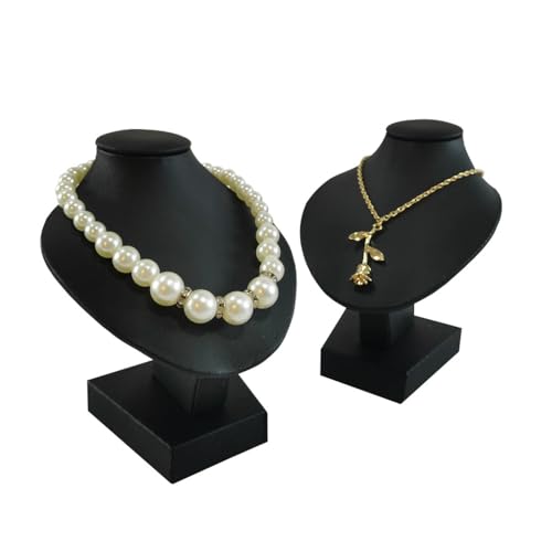 Mini Pendant Jewelry Display Stand Bust White PU Holder Black Velvet Mannequin Necklace Stand Wooden Portrait Model 11cm (Black PU) - color: Black PU