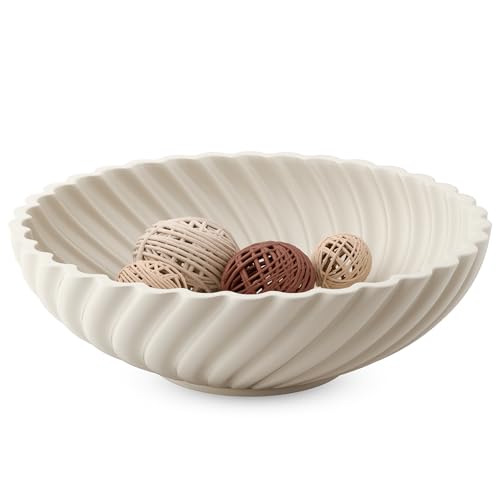 10'' Ceramic Decorative Bowl - Stylish Fruit Bowl for Kitchen Counter - Key Bowl for Entryway Table Decor - Large Decorative Bowls for Home Decor - Modern Home Decor Accents White