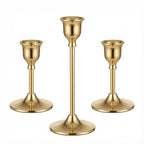 3 Pcs Bell-Shape Gold Candlestick Holders - 7" & 4.7" Tall Taper Candle Holders for Elegant Table Centerpiece and Home Decor
