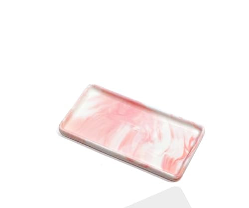 6.4" Porcelain Small Bathroom Tray, Ceramic Countertop and Vanity Tray for Cosmetics, Perfume, Jewelry, Candle - Kitchen Soap Tray for Kitchen Counter (Pink) - color: Pink, size: 6.4" x 3" x 0.5"