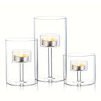 Glass Hurricane Candle Holder, 3pcs Clear Cylinder Candle Holders Bulk for Pillar Candles, Open Ended Glass Candle Pedestal for Wedding Centerpieces Tables, Party, Event(No.01) - size: No.01
