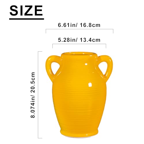 Sunddo Yellow Ceramic Vase 8 Inch - Modern Decorative Vase with 2 Handles for Home Decor, Ideal Centerpiece for Kitchen, Living Room, and Dining Table - color: Yellow - 8, size: 8 Inch
