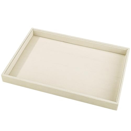 Mornajina 13.8" x 9.5" Velvet Jewelry Tray Jewelry Display Tray, Stackable Empty Plate Trays for Earrings Necklaces Bracelet Rings Display Showcase - Light Khaki - color: Light Khaki, size: Flat Tray 13.8"x9.5"