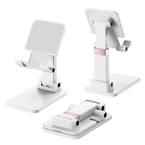 Phone Stand for Desk, Cell Phone Holder Adjustable Office Cellphone Stand for Desk Adjustable Tablet Stands Compact Design for iPhone iPad Android Devices Under 12", White,2Pack - color: 10-Snow-white