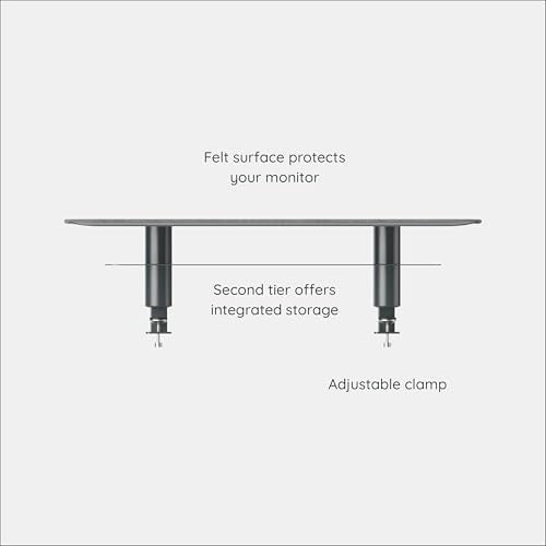 Branch Monitor Stand - Elegant, Durable Powder-Coated Steel Stand with Soft Felt Liner - Small Monitor Riser Second Tier Storage - Installs with a Universal Clamp for Ergonomic Workspace - Charcoal - color: Charcoal, size: Small