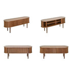 WERMO 55'' TV Stand with Storage and Shelves for 32-60 inch TV. Wood Entertainment Center with Doors for Living Room and Bedroom, Mid Century Modern Console Table, Television Stand (Walnut) - size: 55 Inch