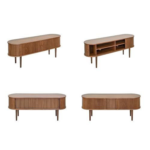 WERMO 55'' TV Stand with Storage and Shelves for 32-60 inch TV. Wood Entertainment Center with Doors for Living Room and Bedroom, Mid Century Modern Console Table, Television Stand (Walnut) - size: 55 Inch