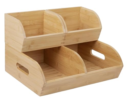Potato and Onion Storage Bin – Stackable Ventilated Bamboo Storage System for Kitchen Counter or Pantry – Multi-Level Produce Organizer for Garlic, Fruits & Vegetables