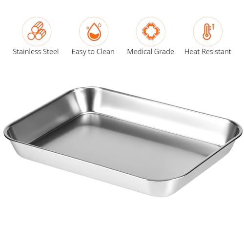 QWORK 2 Pack 304 Stainless Steel Utility Tray for Lab Supplies, Jewelry Tools, 8.6" x 6" x1"