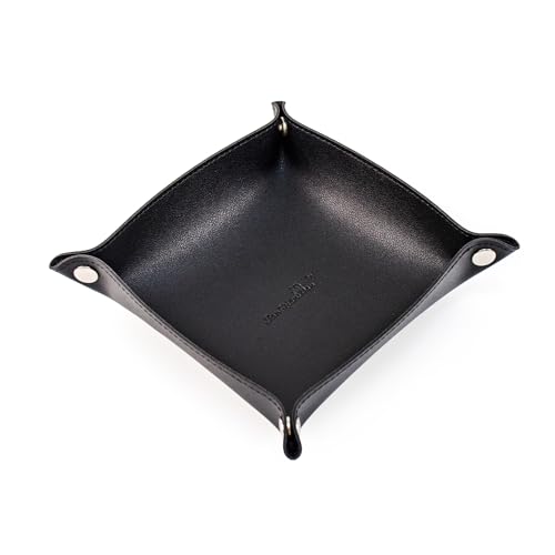 SANQIANWAN PU Leather Arc Edge Jewelry Valet Tray for Man and Women, Portable Mini Entryway Table Tray Bedside Nightstand Desk Tray Small Travel Dish Plate for Key,Wallet,Watch,Coin (Black) - color: Black